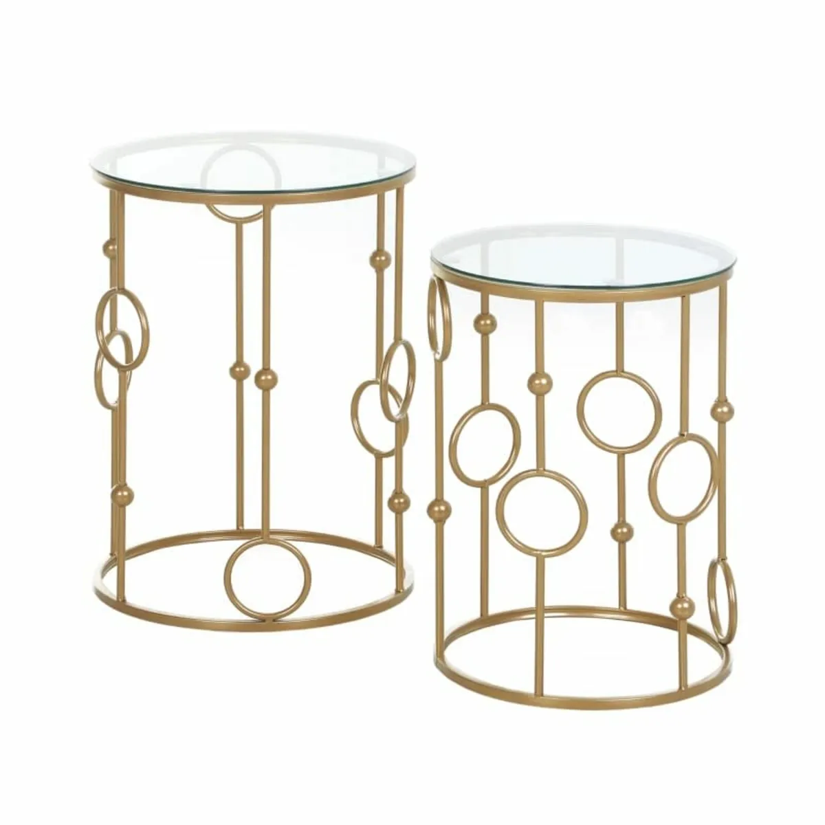 Round Coffee Tables Set of 2, Gold Nesting Side En - Image 1