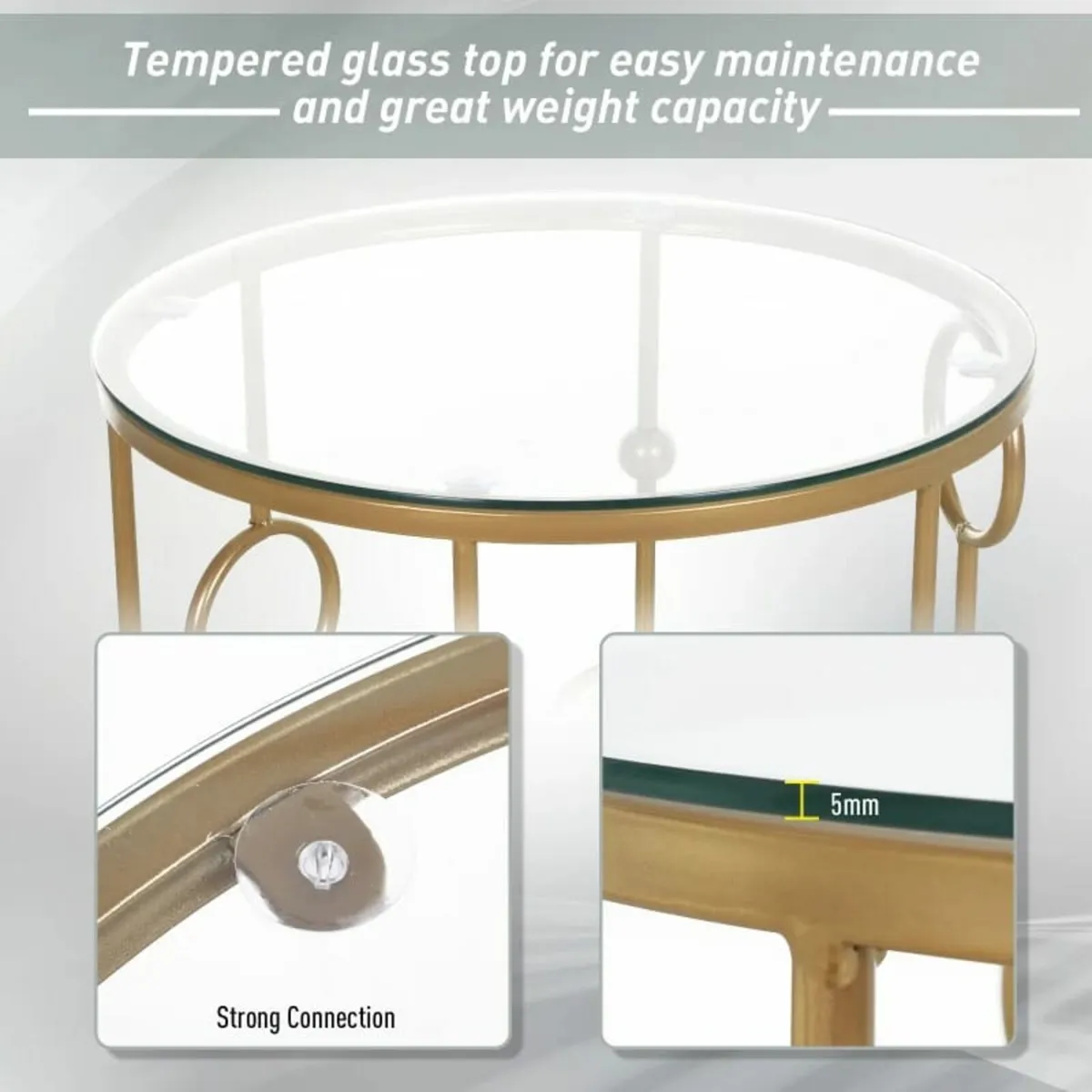 Round Coffee Tables Set of 2, Gold Nesting Side En - Image 2