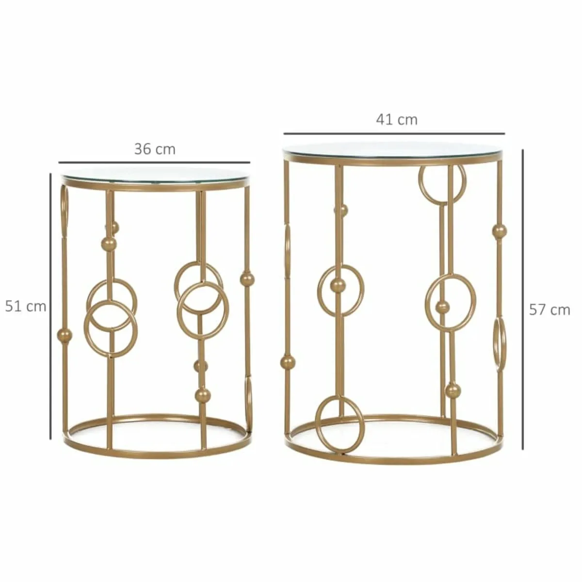 Round Coffee Tables Set of 2, Gold Nesting Side En - Image 4