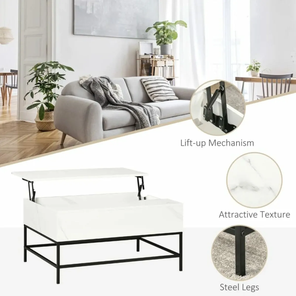 Modern Lifting Coffee Table with Hidden Compartmen - Image 2