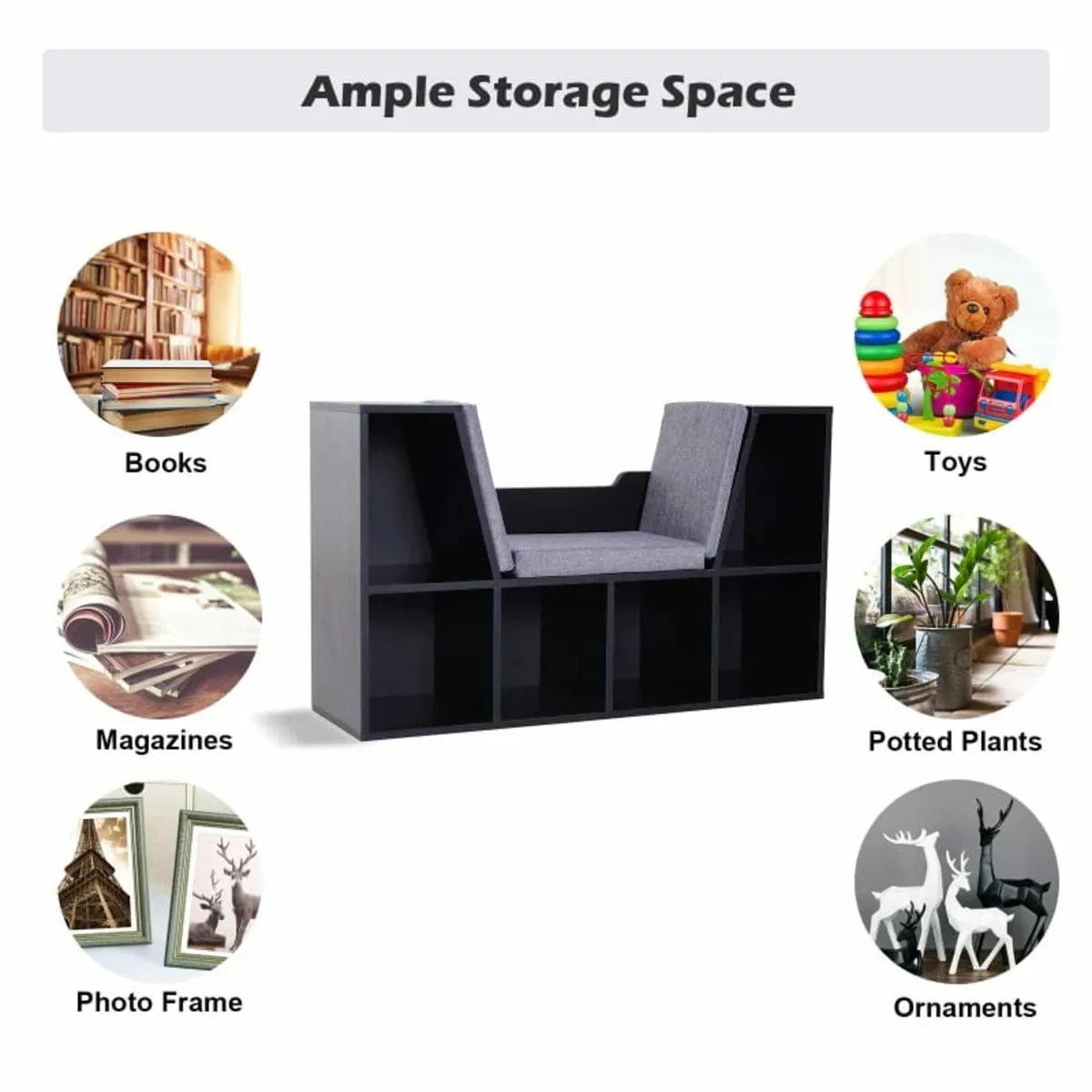 Bookcase Storage Shelf with Cushioned Reading Seat - Image 4