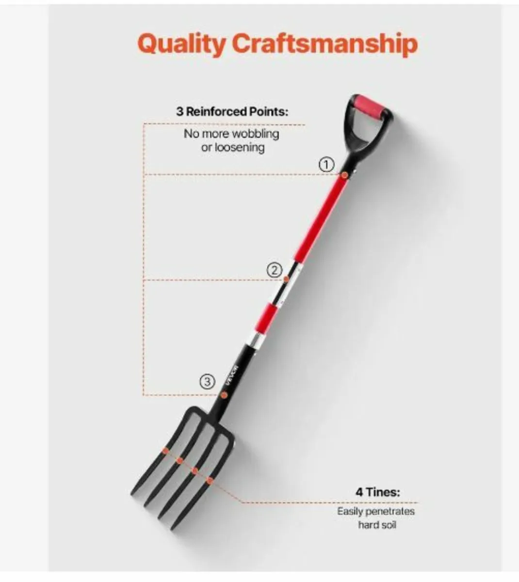 4 Tines Garden Fork Fiberglass Handle - Image 4