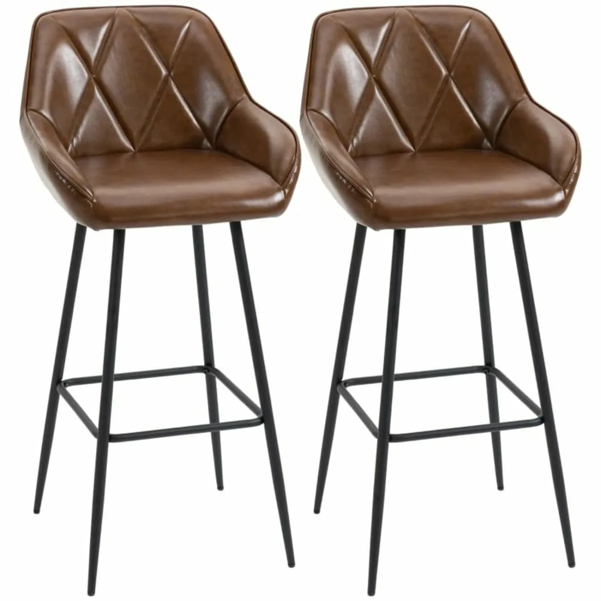 Retro Bar Stools Set of 2, Breakfast Bar Chairs wi - Image 1