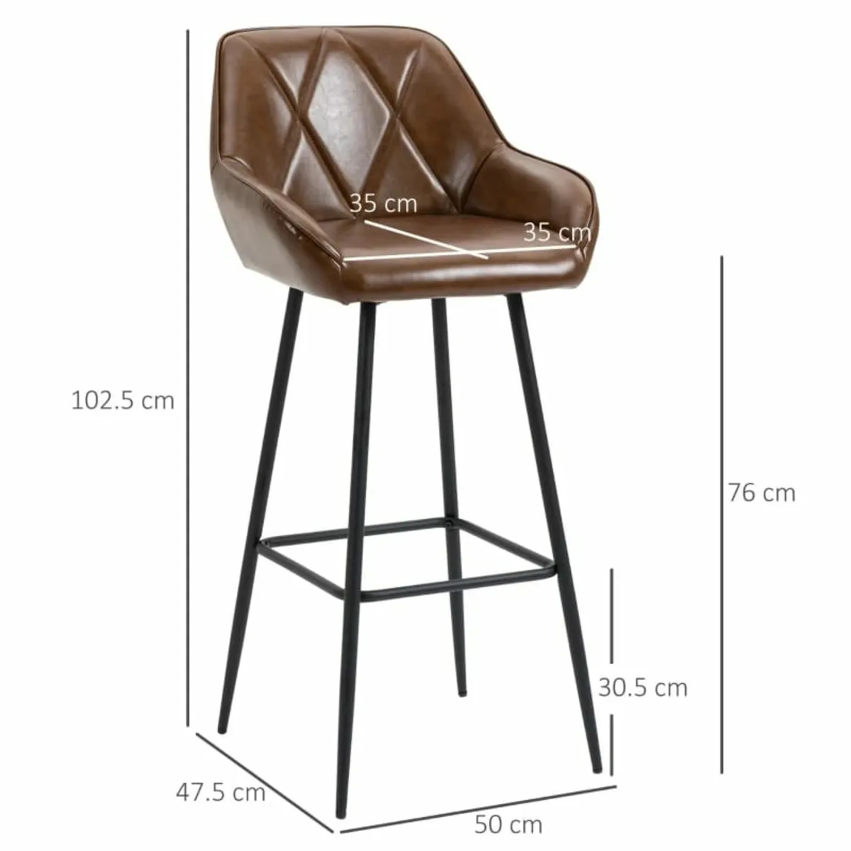 Retro Bar Stools Set of 2, Breakfast Bar Chairs wi - Image 2