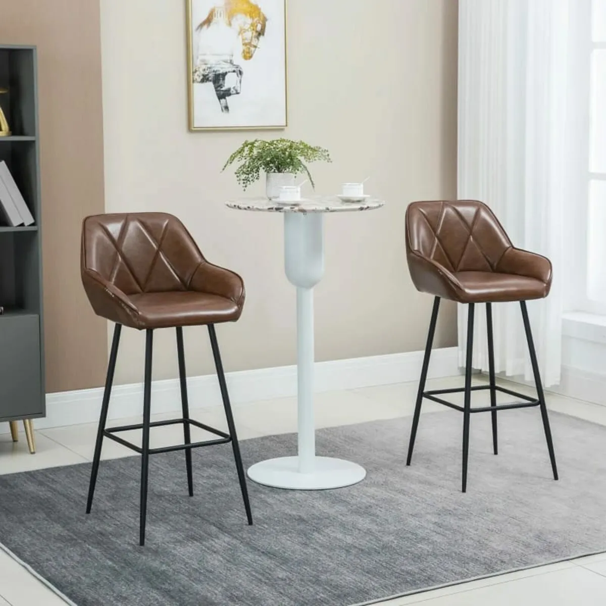 Retro Bar Stools Set of 2, Breakfast Bar Chairs wi - Image 3
