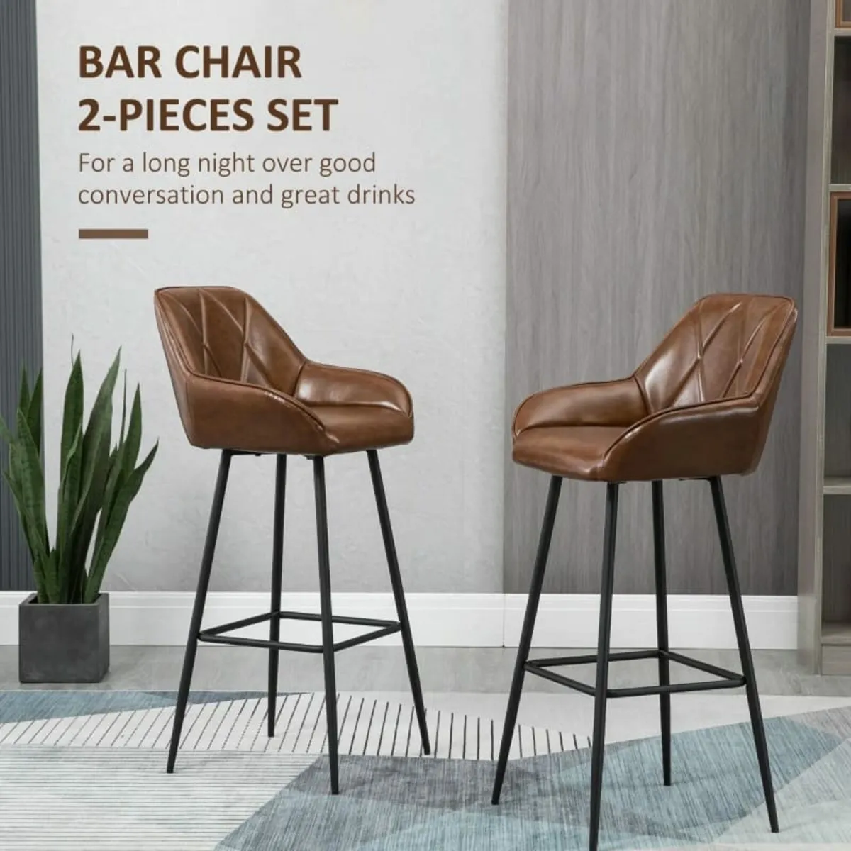 Retro Bar Stools Set of 2, Breakfast Bar Chairs wi - Image 4