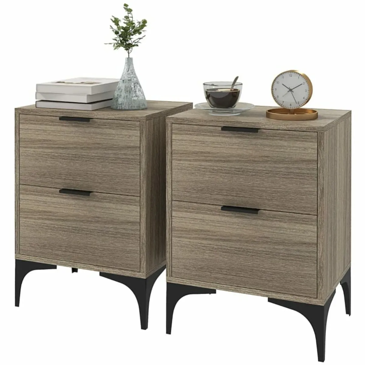 Set of Two Wood Effect Bedside Tables - Image 1