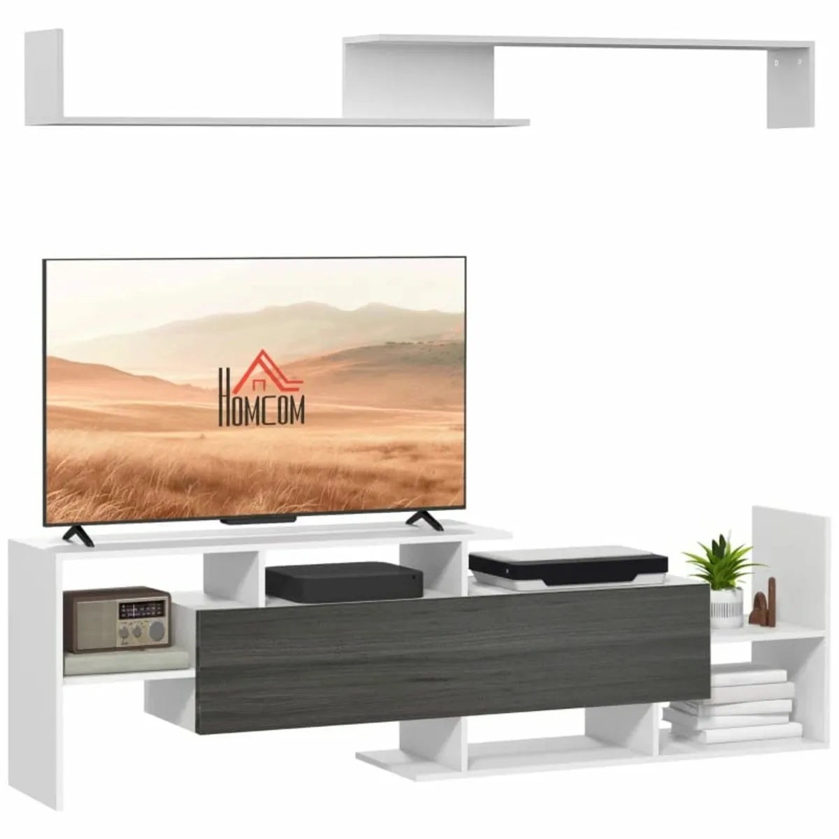 Modern TV Cabinet with Wall Shelf, TV Unit with St - Image 1
