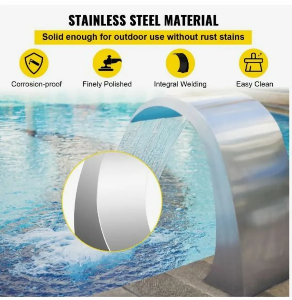 Pool Waterfall Fountain Stainless Steel - Image 3