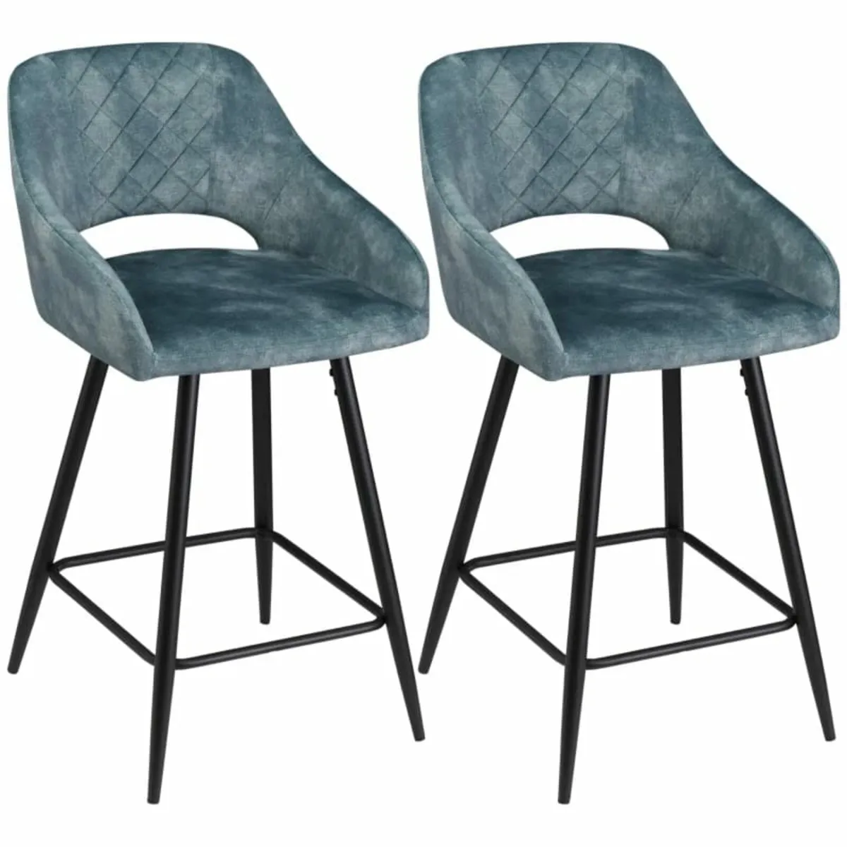 Bar Stools Set of 2, Velvet-Touch Fabric Counter H - Image 1