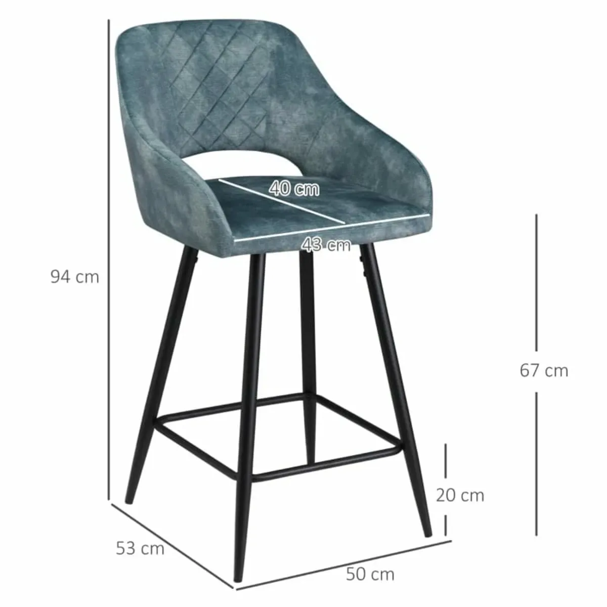 Bar Stools Set of 2, Velvet-Touch Fabric Counter H - Image 2