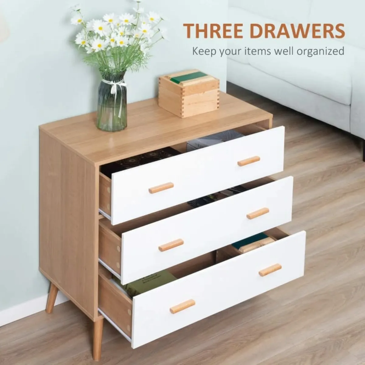 Chest of Drawers with 3 Drawers, Bedroom Cabinet, - Image 4