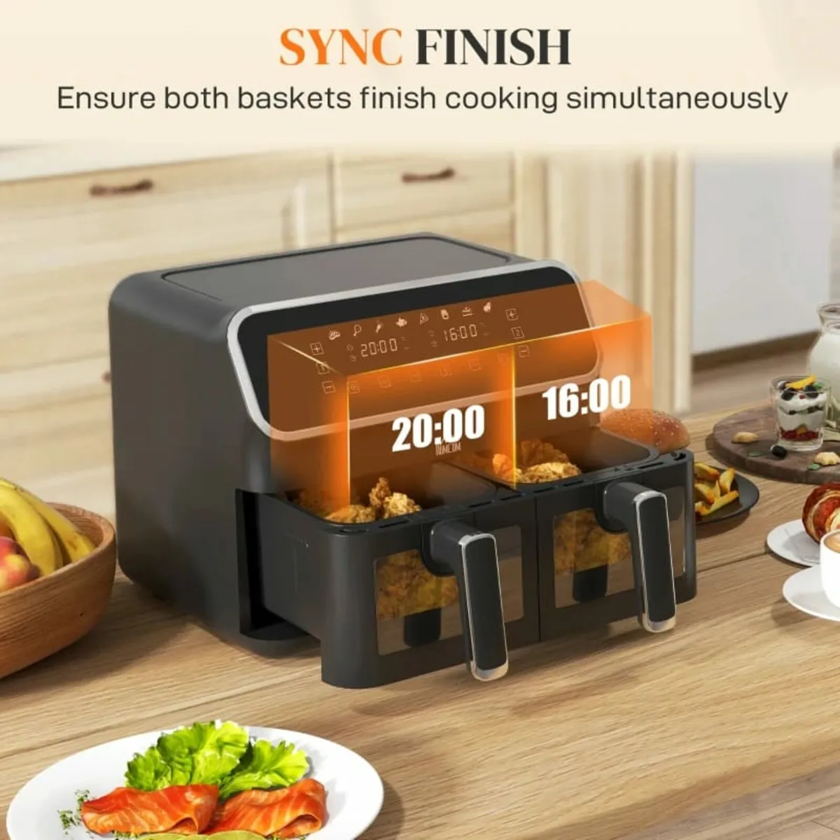 8L Dual Basket Air Fryer, 80-200℃, with Sync Funct - Image 4