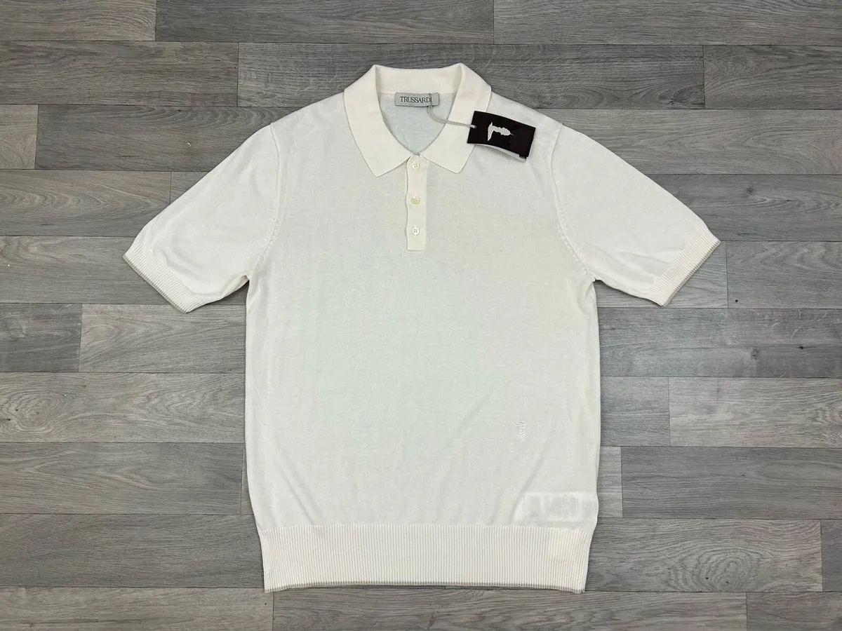 NEW Trussardi Slik Blend Short Sleeve Sweater Polo - Image 1