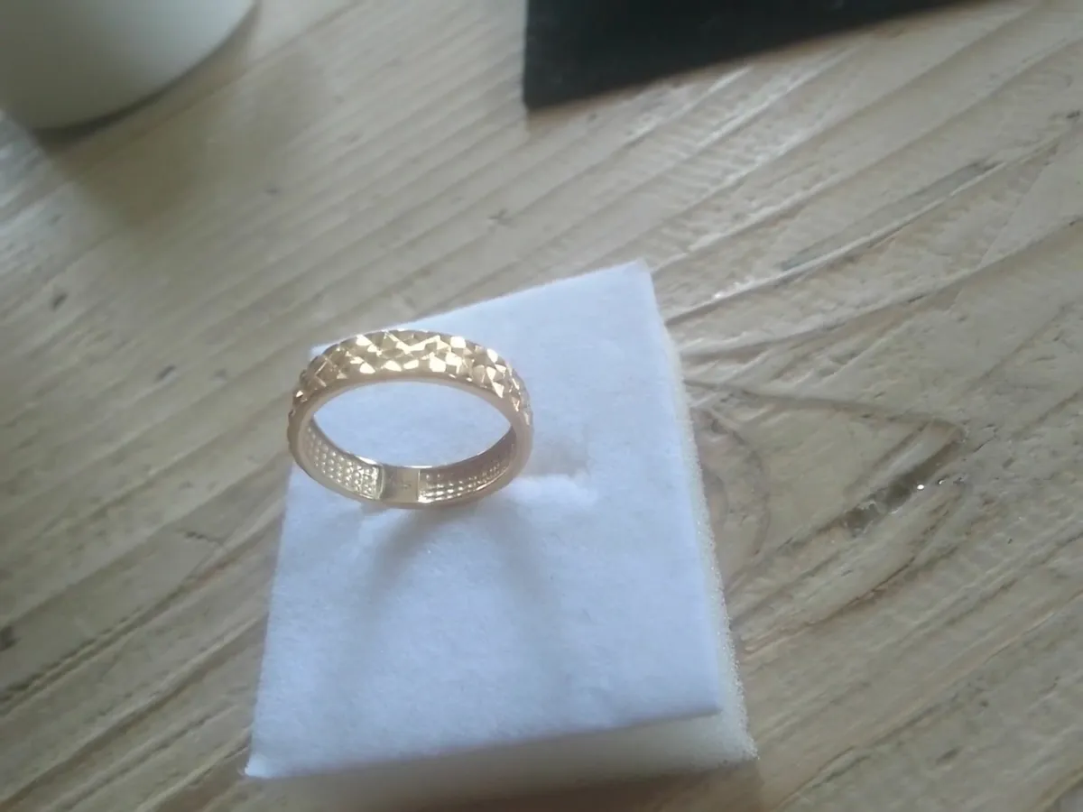 STERLING SILVER GOLD DIAMOND CUT BAND RING O - Image 2
