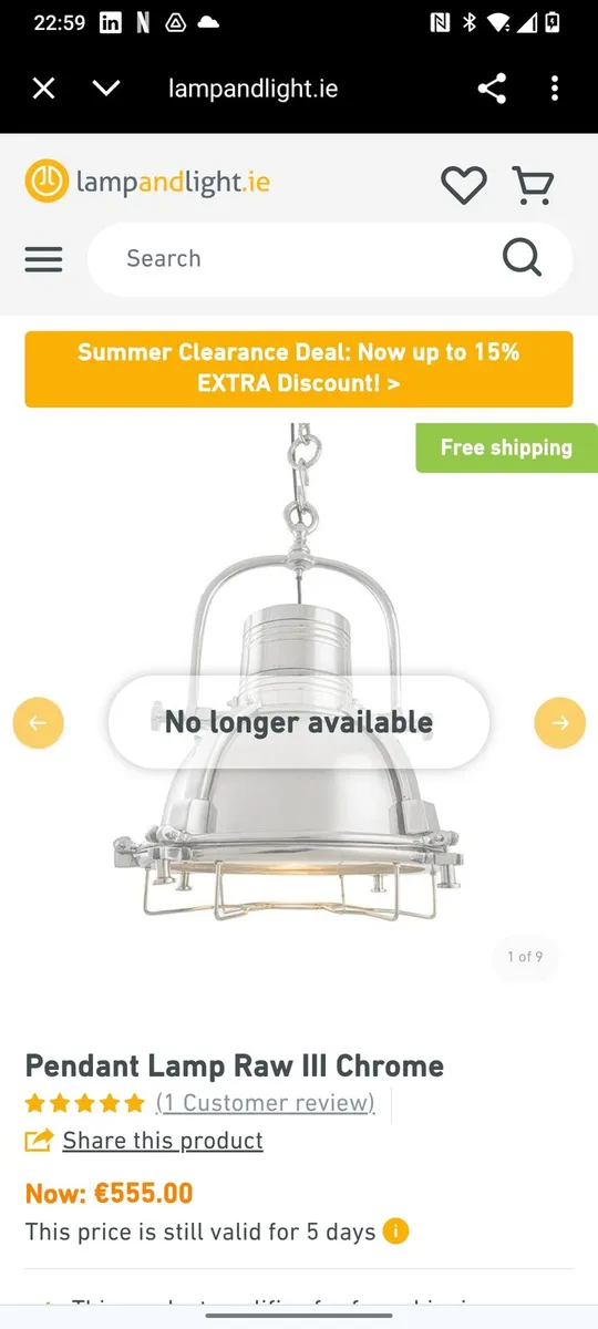 Industrial Chrome Lamp Pendant - Image 3