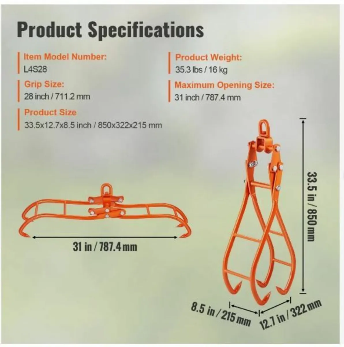 Timber Claw Hook, 28 inch 4 Claw - Image 4