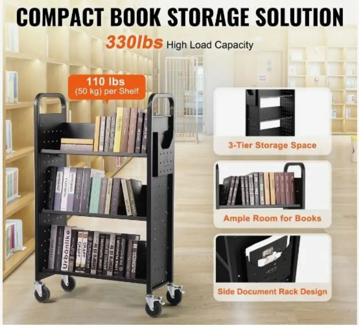 Book Cart, 150 kg Library Cart - Image 4