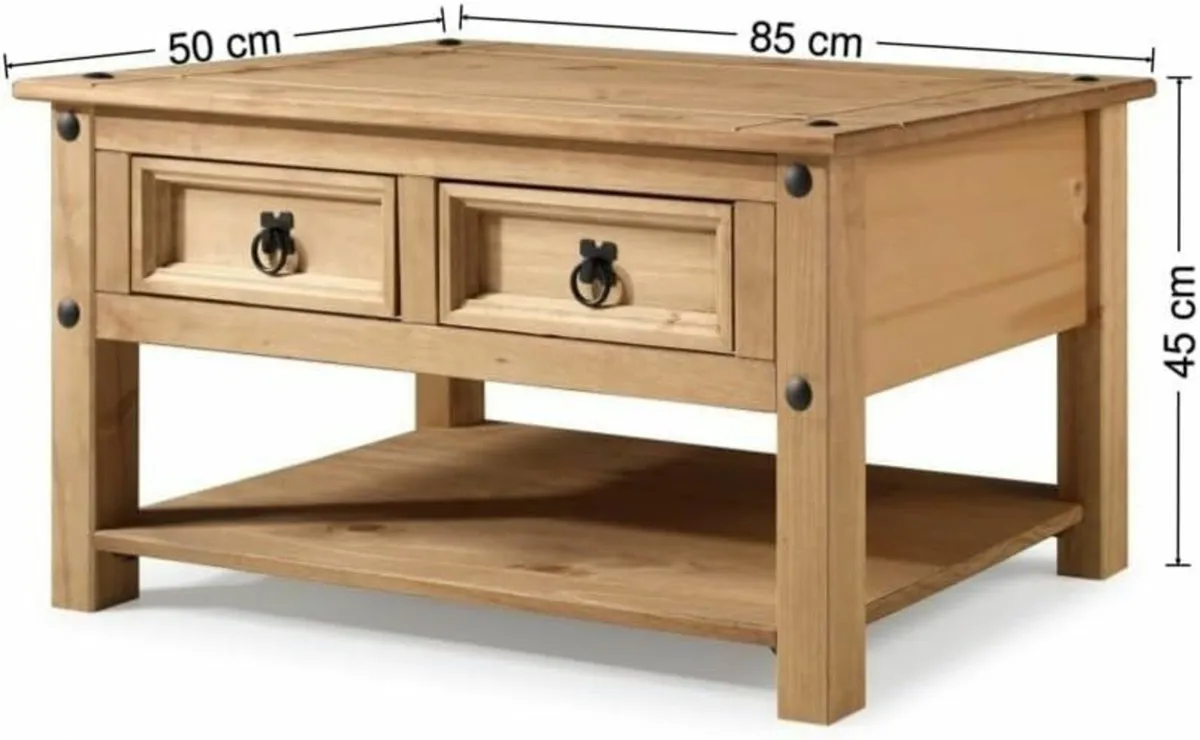 Coffee Table with 2 Drawers & Shelf - Image 2