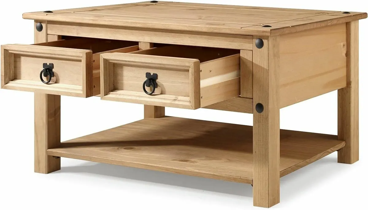Coffee Table with 2 Drawers & Shelf - Image 3