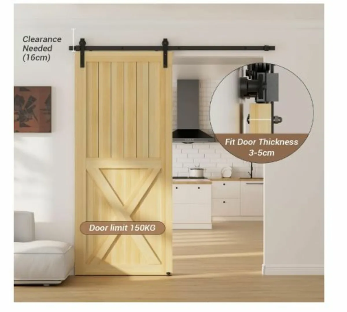 200CM Sliding Door Kit, 6 Foot Barn Door - Image 3