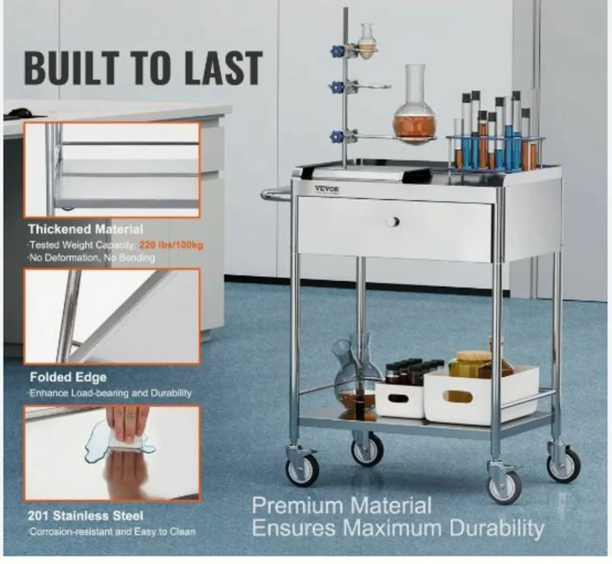 Medical Cart, 2 Layers Stainless Steel - Image 2