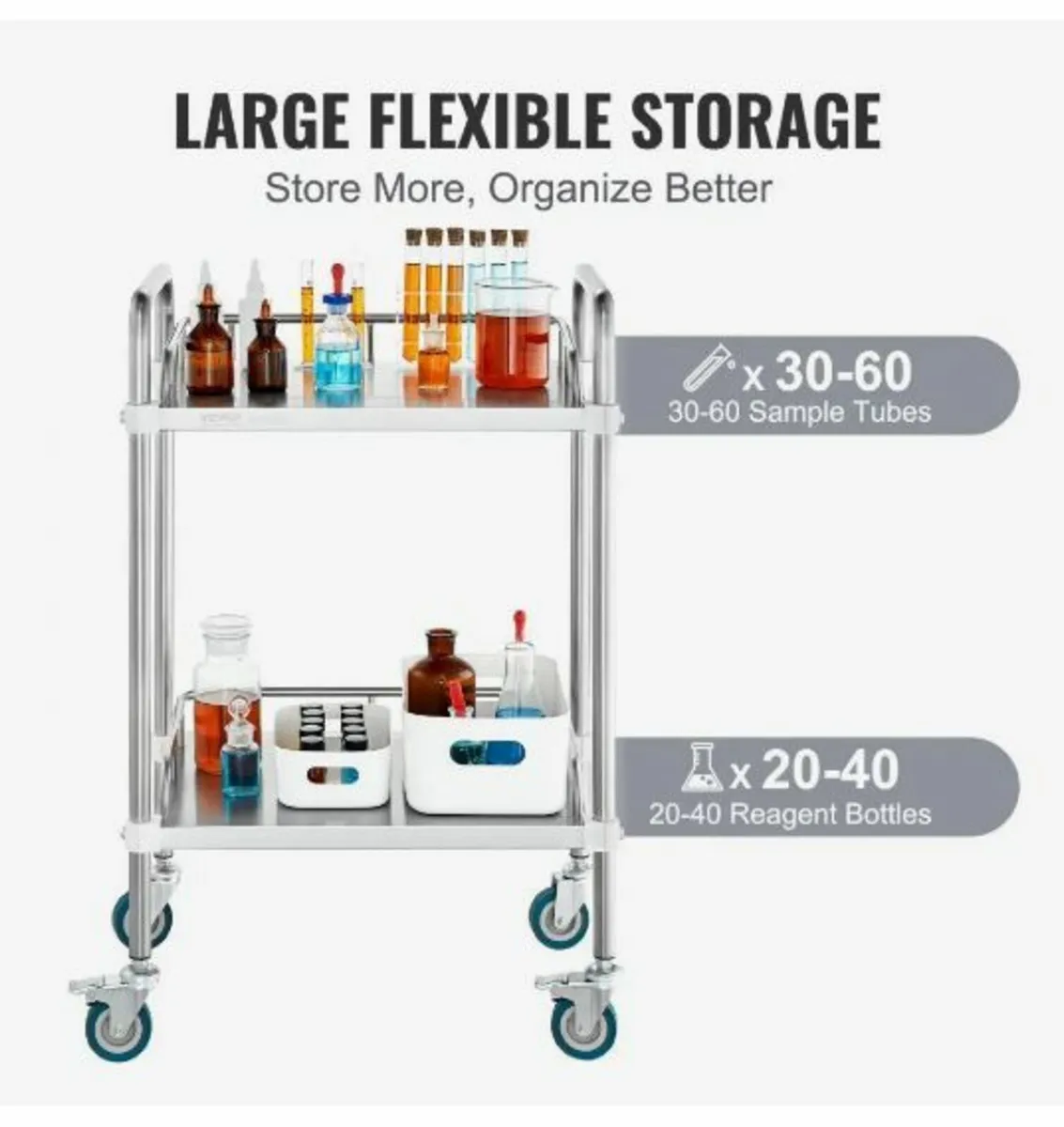Lab Rolling Cart, 2-Shelf Stainless Steel - Image 4