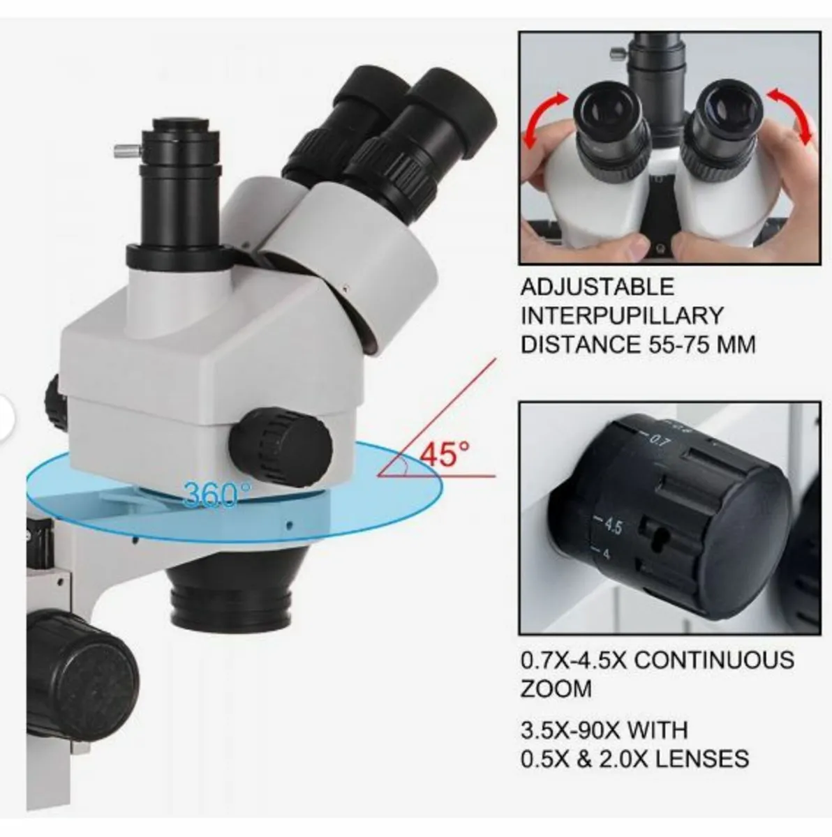 Stereo Microscope 360°Swiveling Trinocular - Image 3