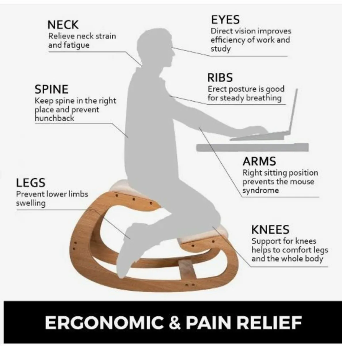 Ergonomic Kneeling Chair 99.8 kg Load Capacity - Image 3