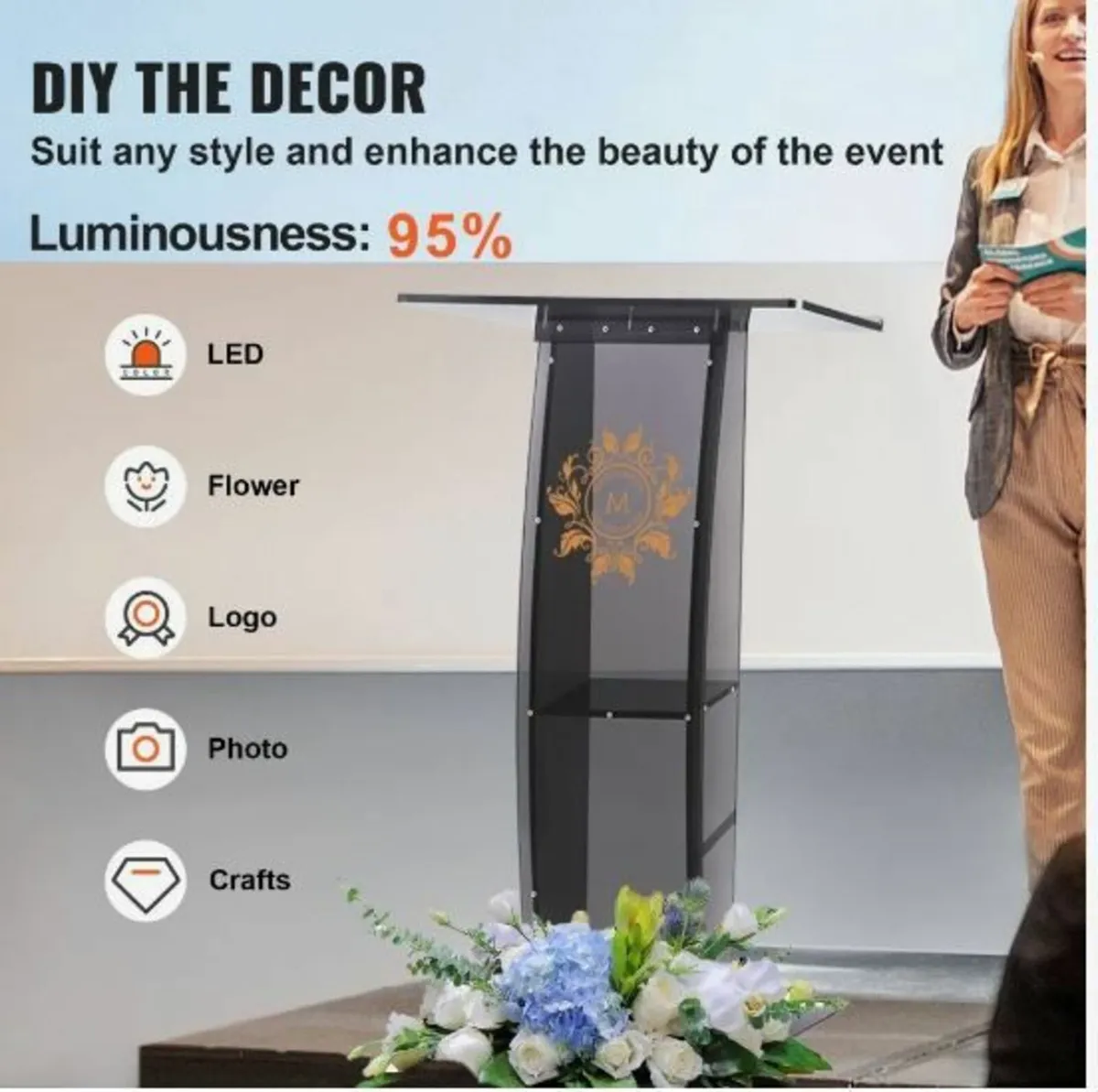 Acrylic Podium, 119 cm Tall, Acrylic Podium Stand - Image 3