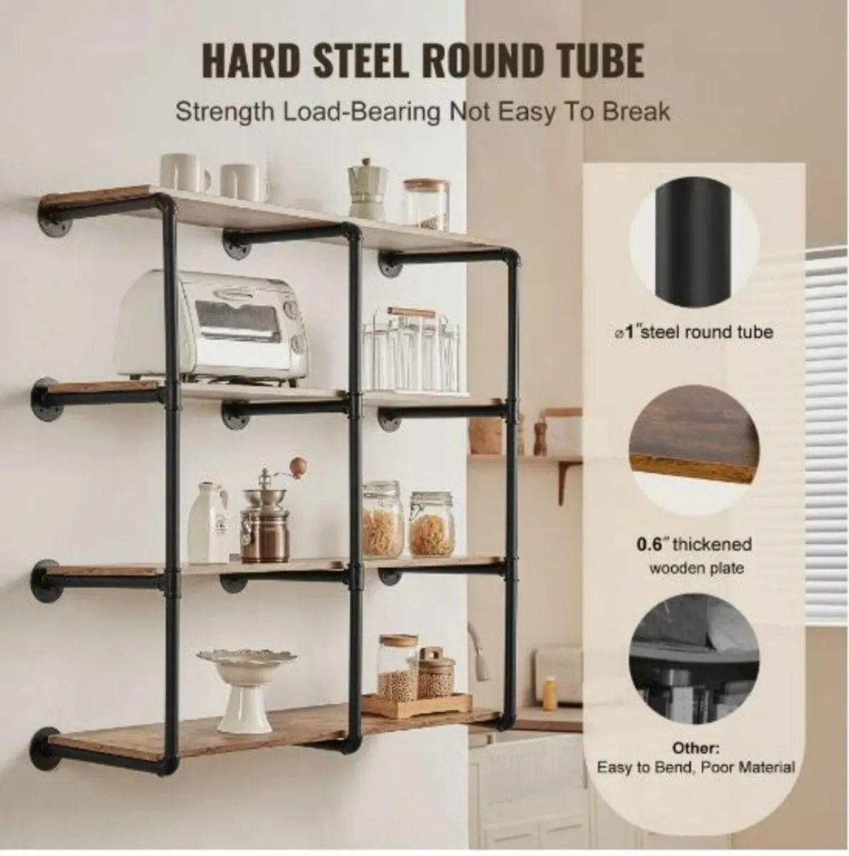Industrial Pipe Shelf 4 Tier 3PCS - Image 2