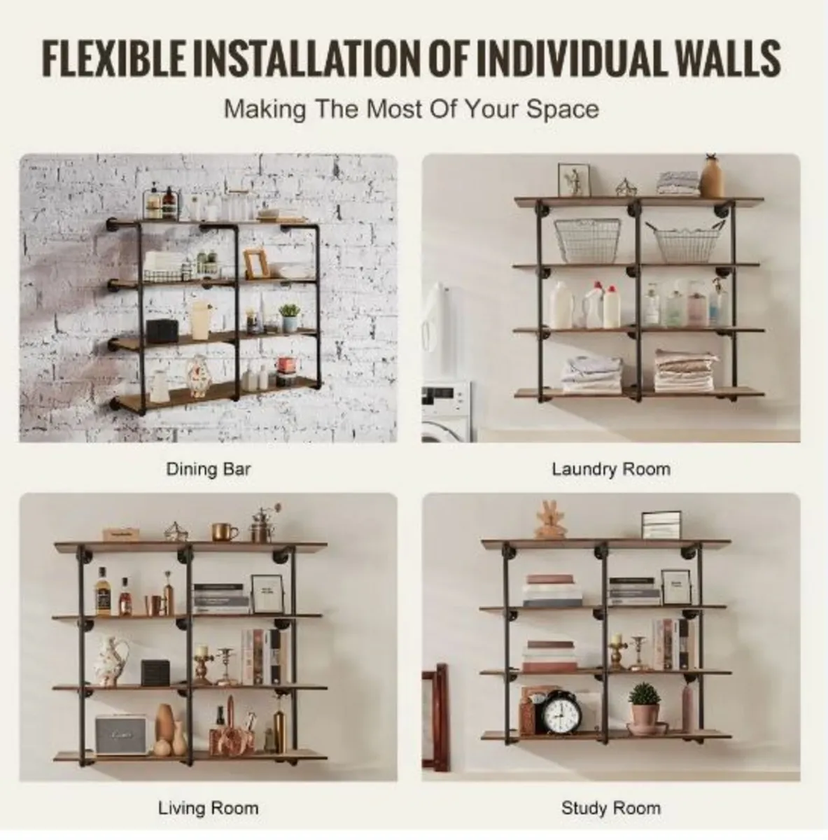 Industrial Pipe Shelf 4 Tier 3PCS - Image 3