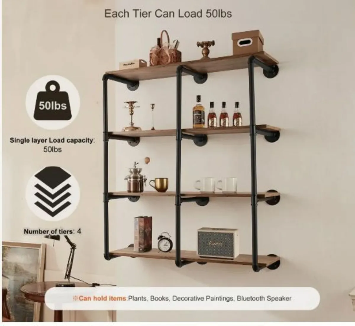 Industrial Pipe Shelf 4 Tier 3PCS - Image 4