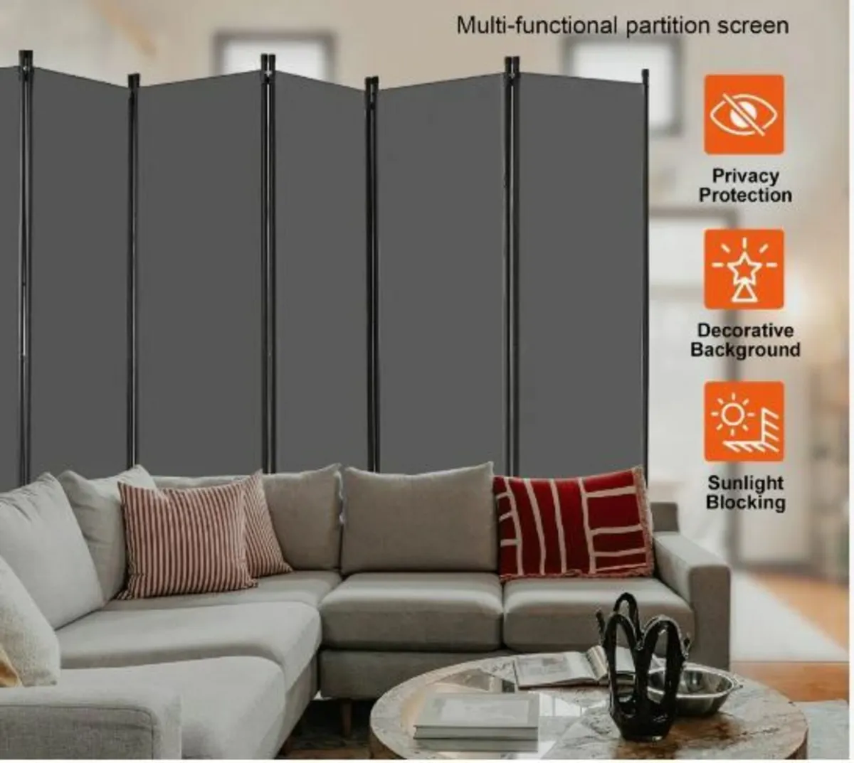 Room Divider 6 Panels Fabric Room - Image 2