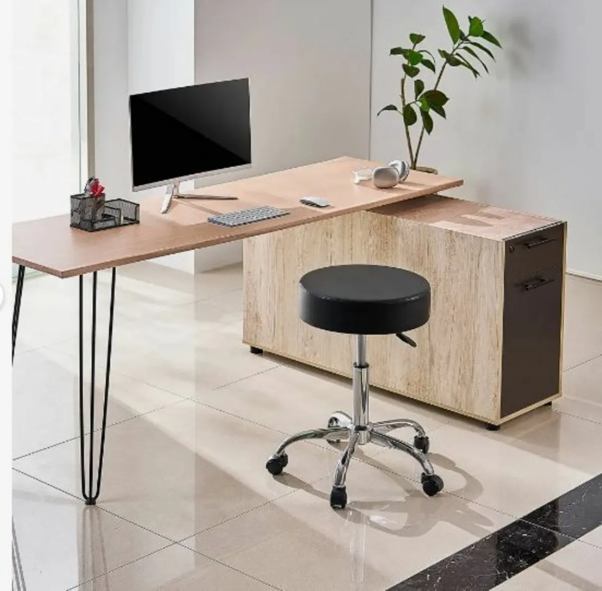 Round Rolling Stool Swivel Work Stool - Image 2