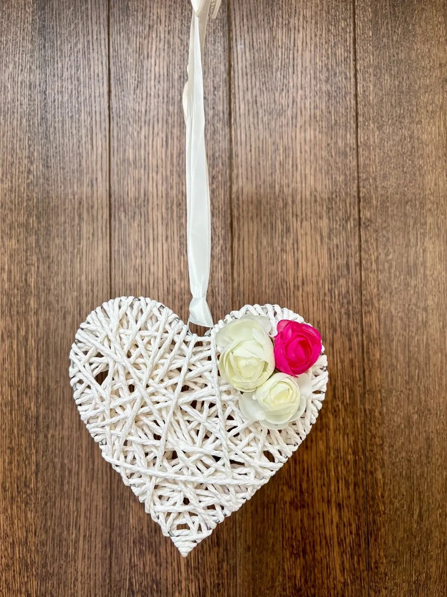 Wedding Decorations- White Wicker Hearts - Image 1