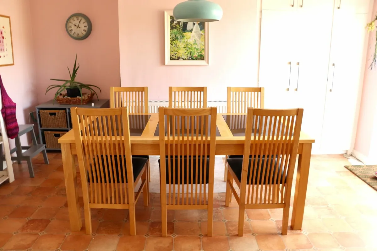 Beech Kitchen Table + 6 Chairs – Granite Inset - Image 1