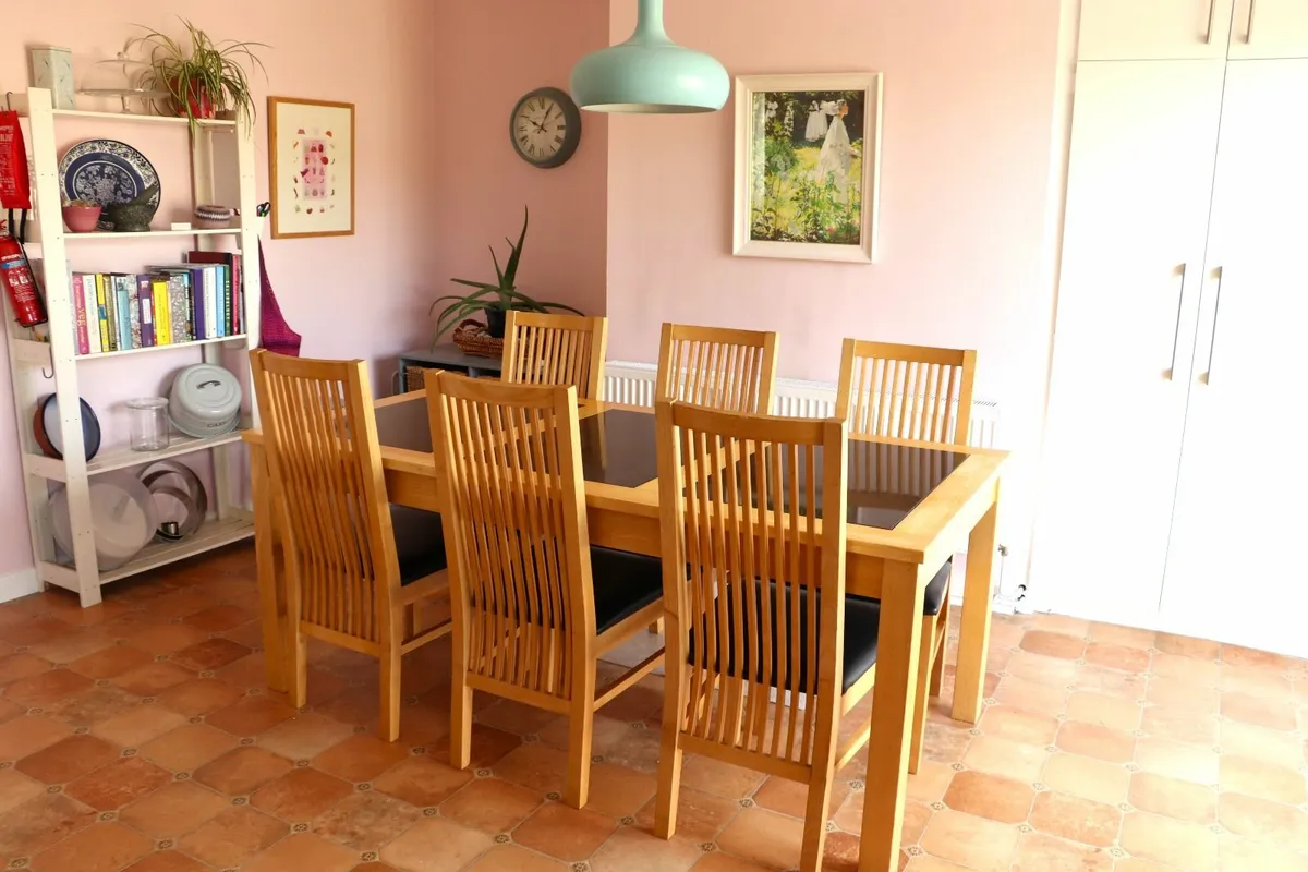 Beech Kitchen Table + 6 Chairs – Granite Inset - Image 3