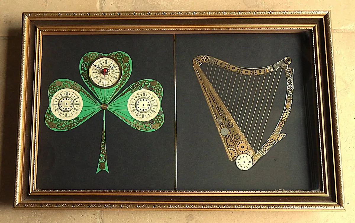 Vintage Shamrock & Harp Artwork by J. Ammon 1984 - Image 1