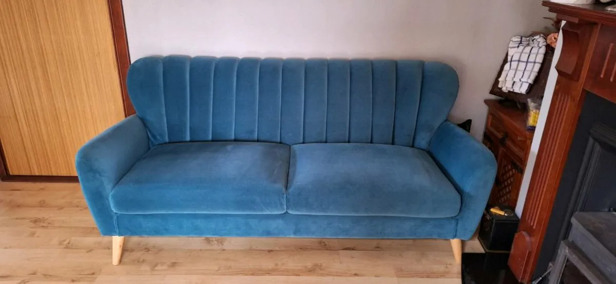 Teal Velvet 3 Seater Waldorf Sofa/couch EZ Living - Image 1