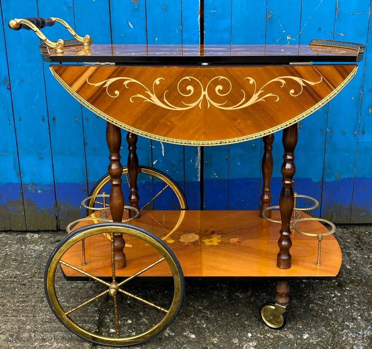 Vintage Italian Marquetry Two Tier Drop-Leaf Bar C - Image 1