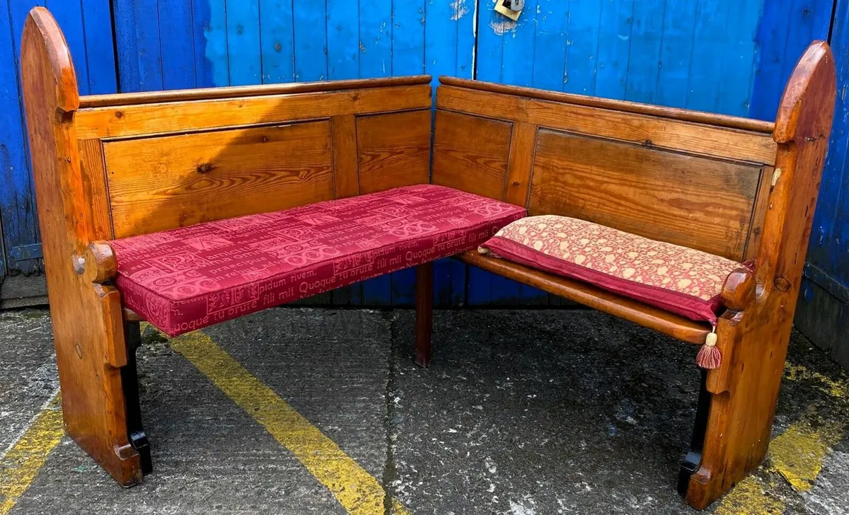 Antique Pine L Shaped Church Pew - Image 1