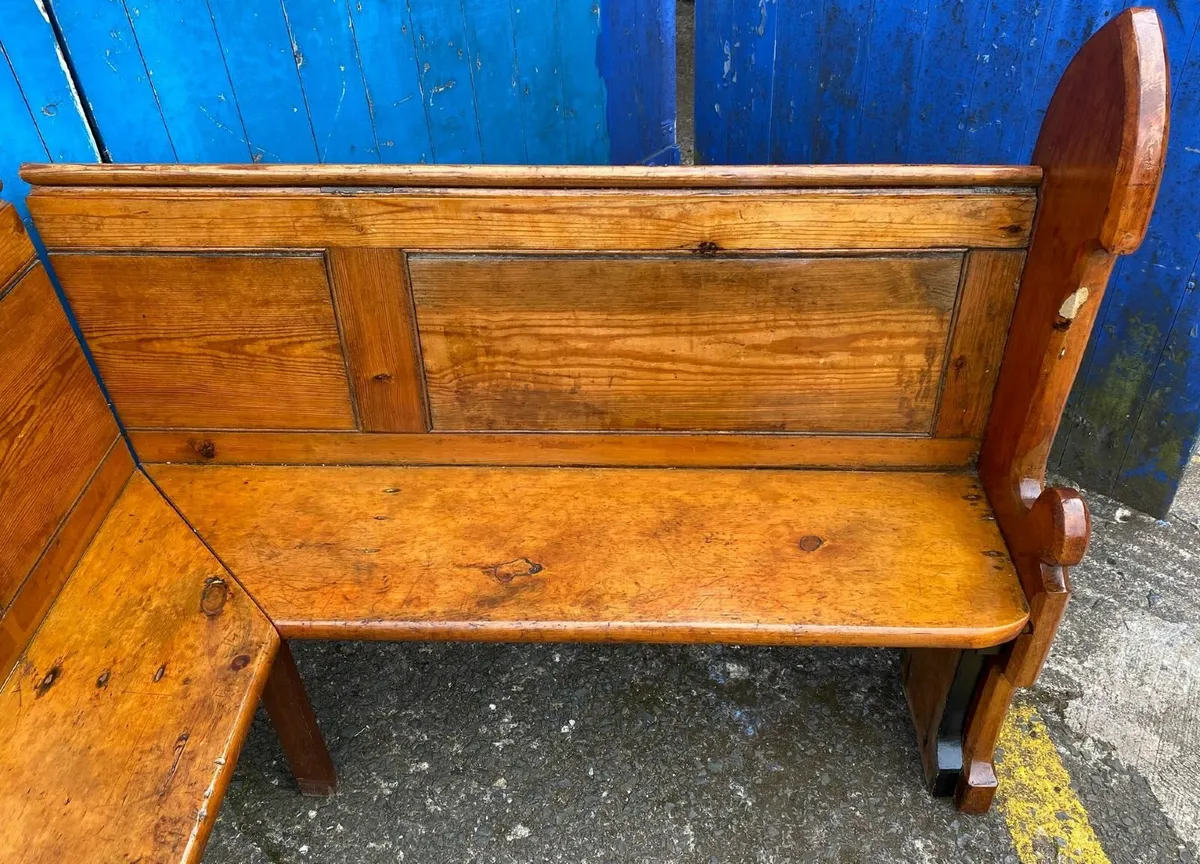 Antique Pine L Shaped Church Pew - Image 3