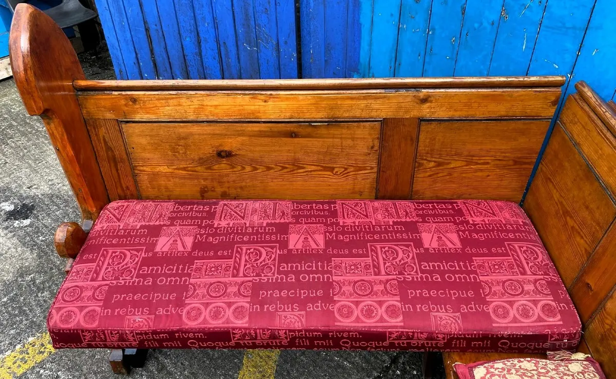 Antique Pine L Shaped Church Pew - Image 4