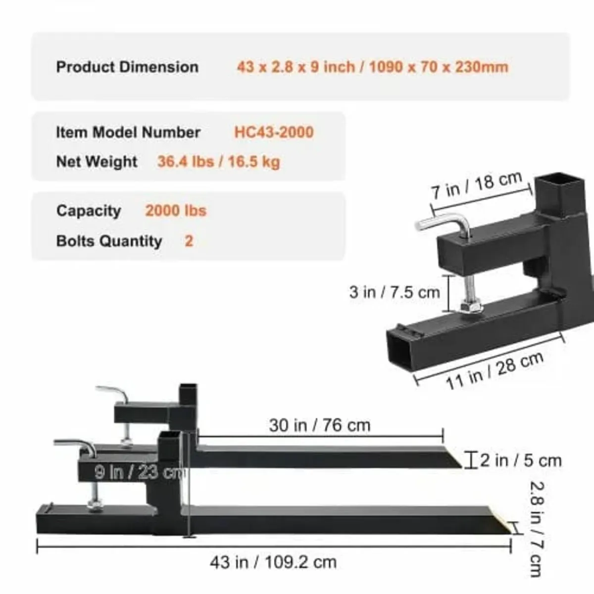 Pallet Forks, 907.2 kg Capacity Clamp on Pallet Fo - Image 4