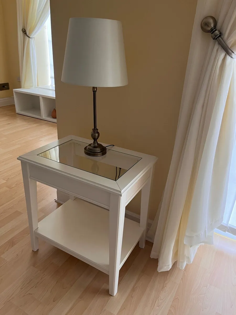 Elegant White End Table with Glass Top - Image 2