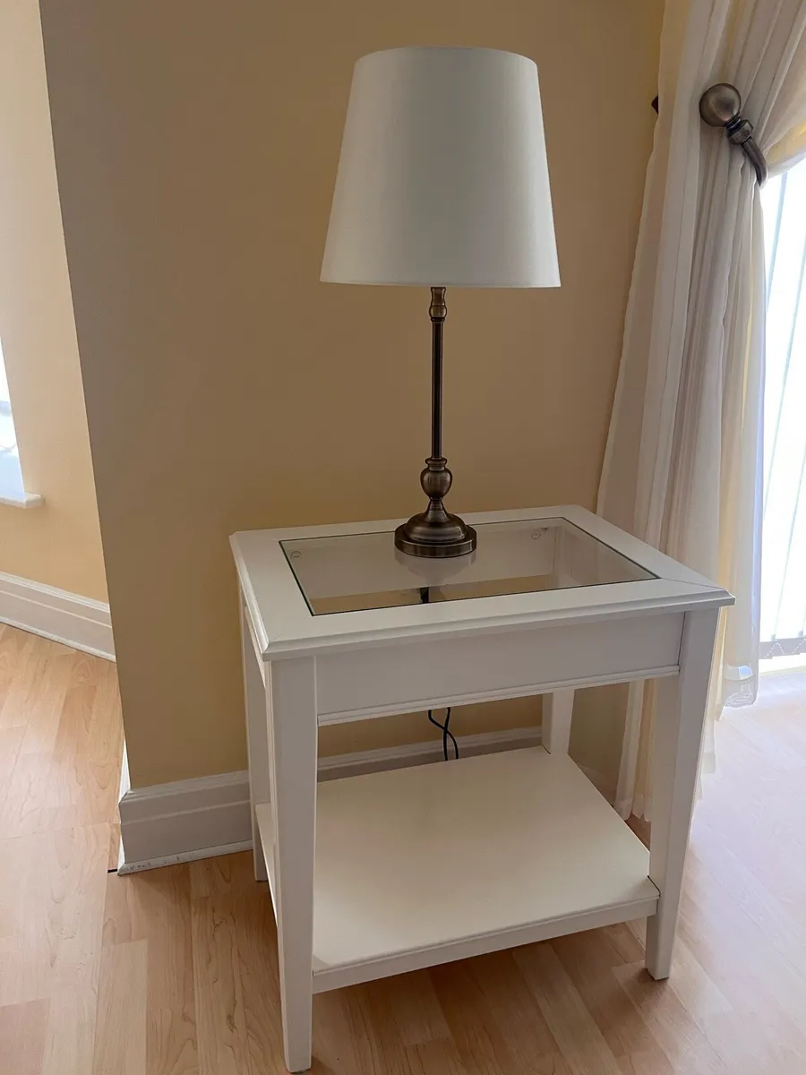 Elegant White End Table with Glass Top - Image 3