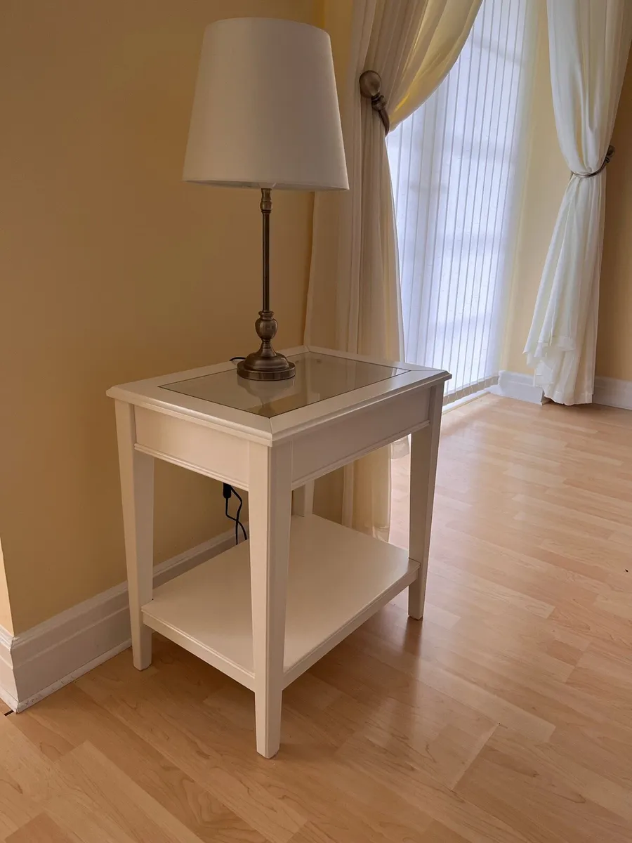 Elegant White End Table with Glass Top - Image 4