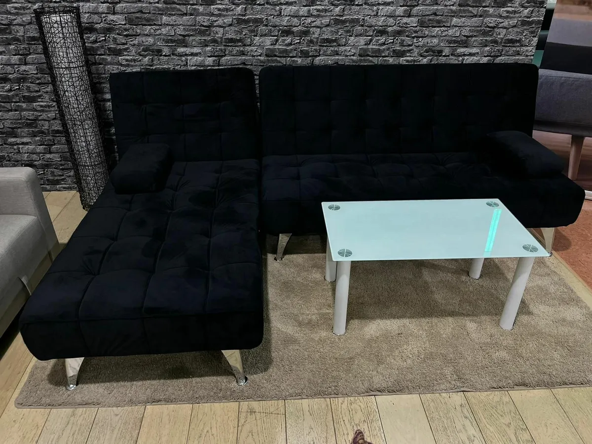 Nordic Corner Sofa Bed with Chaise Longue, Black - Image 1