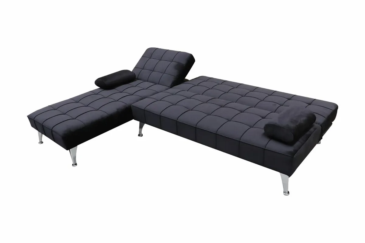 Nordic Corner Sofa Bed with Chaise Longue, Black - Image 2